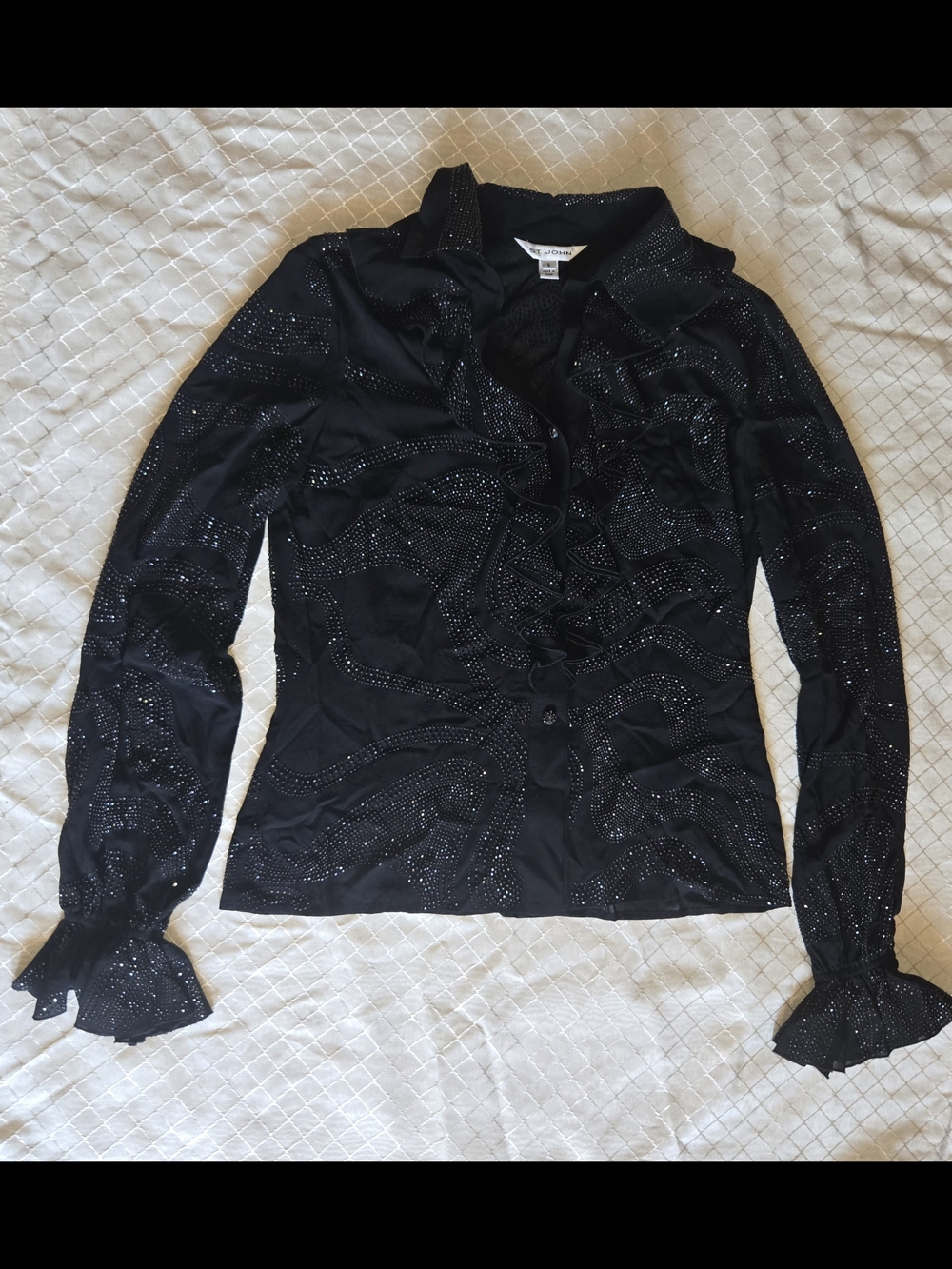 Women's Black Sparkle Button-Front Blouse